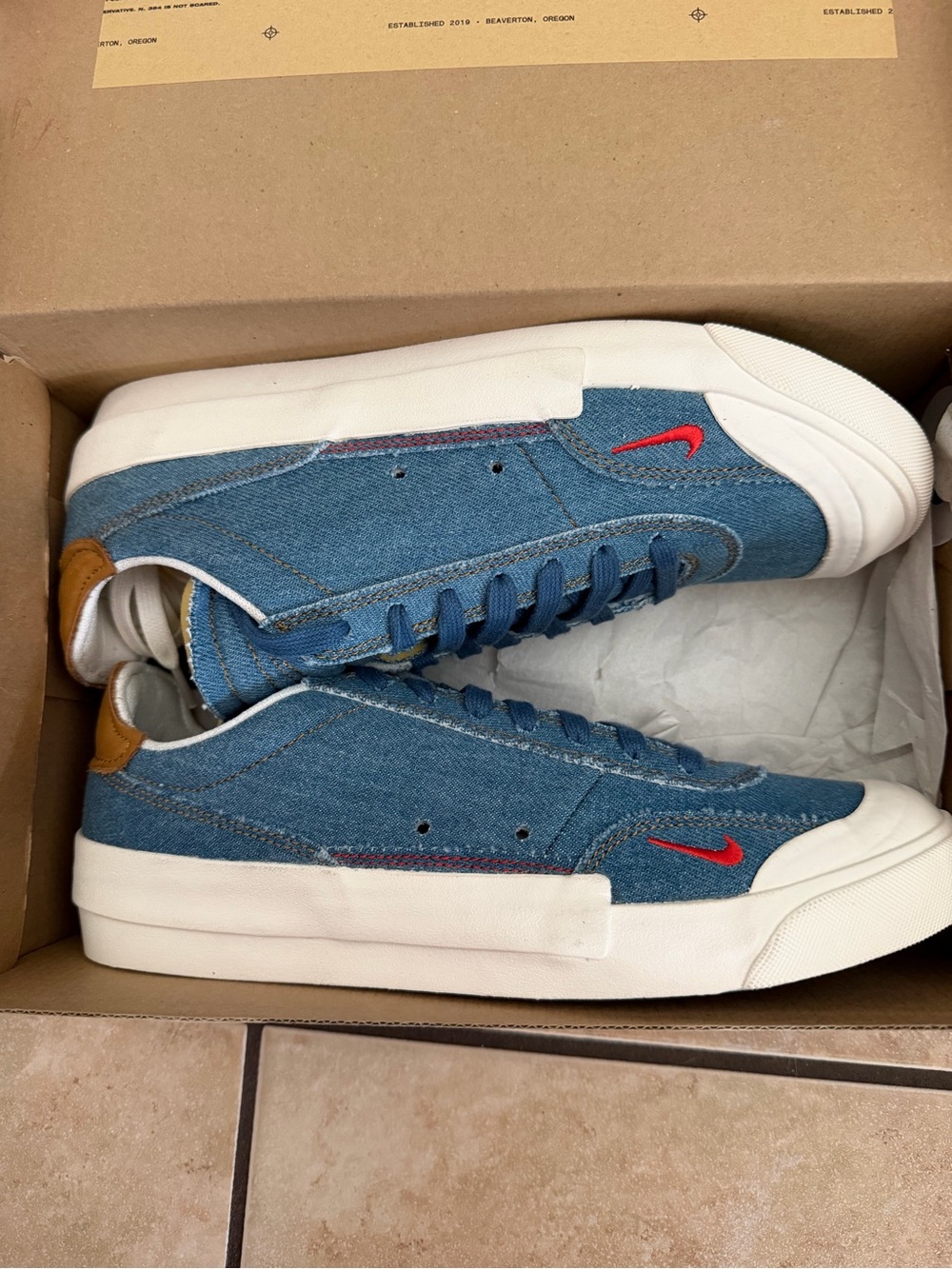 Nike Blue Denim Low-Top Sneakers with Red Swoosh